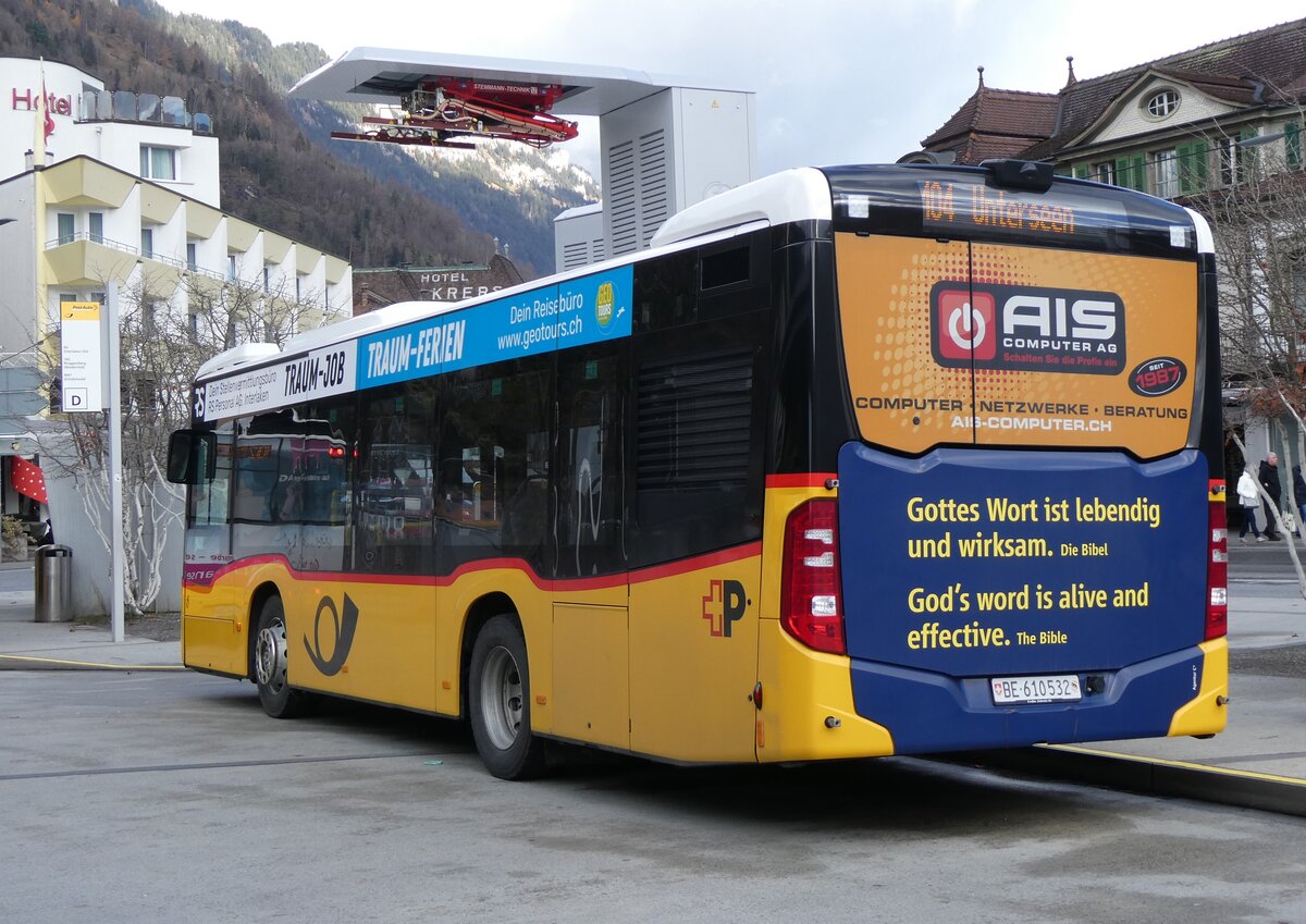 (269'632) - PostAuto Bern - BE 610'532/PID 11'859 - Mercedes (ex BE 610'544) am 6. Dezember 2024 beim Bahnhof Interlaken West