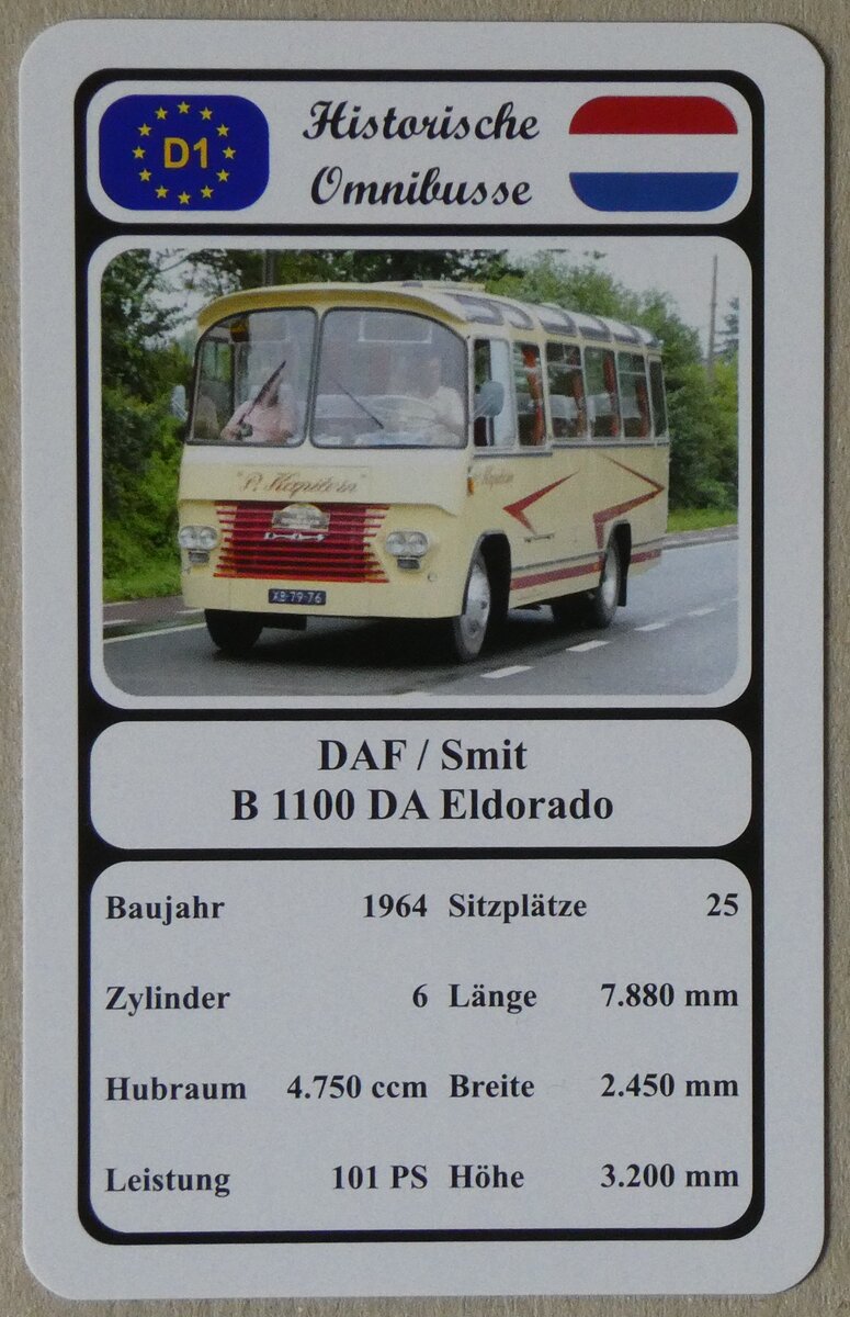 (269'686) - Quartett-Spielkarte mit DAF / Smit B 1100 DA Eldorado von 1964 am 8. Dezember 2024 in Thun