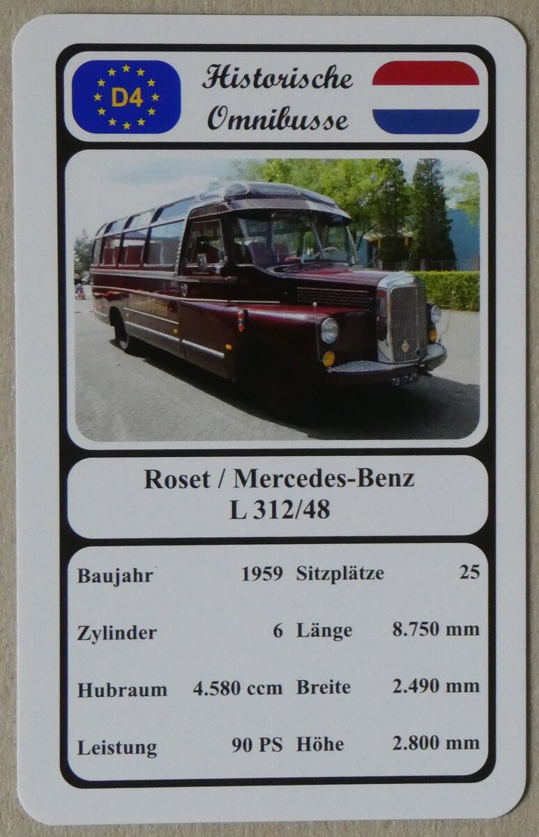 (269'689) - Quartett-Spielkarte mit Roset / Mercedes-Benz L 312/48 von 1959 am 8. Dezember 2024 in Thun