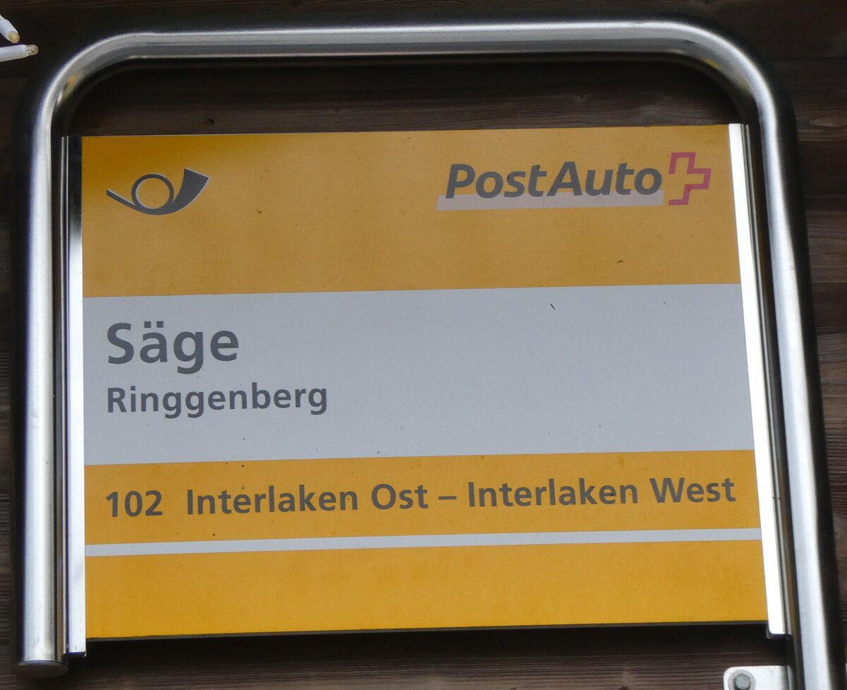 (269'696) - PostAuto-Haltestellenschild - Ringgenberg, Sge - am 9. Dezember 2024