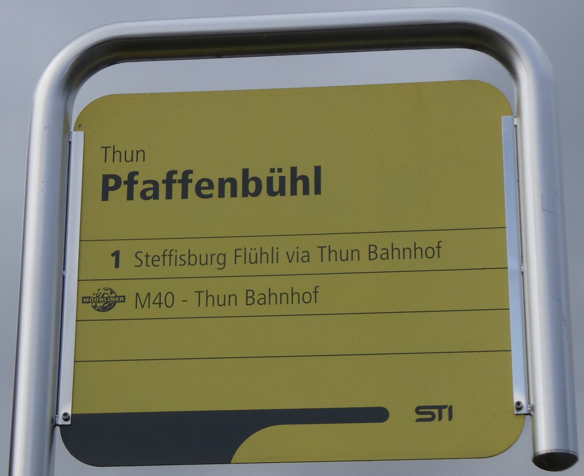 (269'725) - STI-Haltestellenschild - Thun, Pfaffenbhl - am 9. Dezember 2024