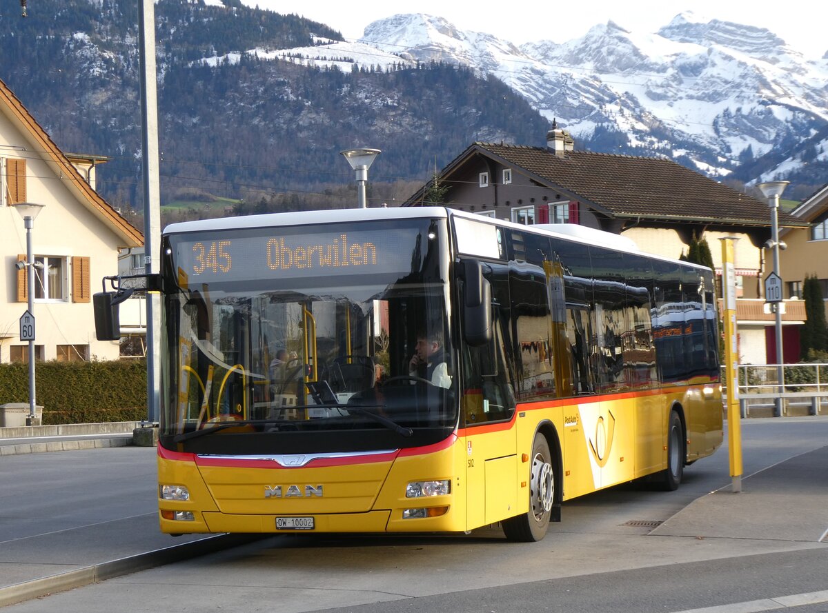 (269'962) - PostAuto Zentralschweiz - Nr. 502/OW 10'002/PID 10'266 - MAN (ex Nr. 5; ex Dillier, Sarnen Nr. 5) am 17. Dezember 2024 beim Bahnhof Sarnen