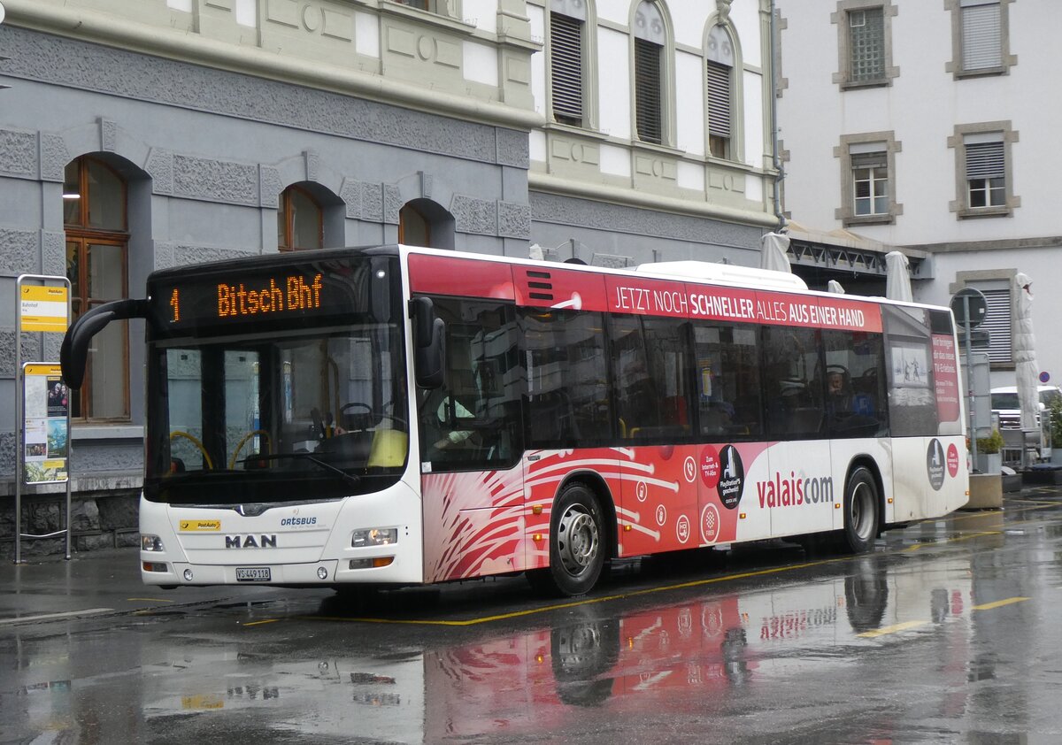 (270'006) - PostAuto Wallis - VS 449'118/PID 10'446 - MAN am 19. Dezember 2024 beim Bahnhof Brig