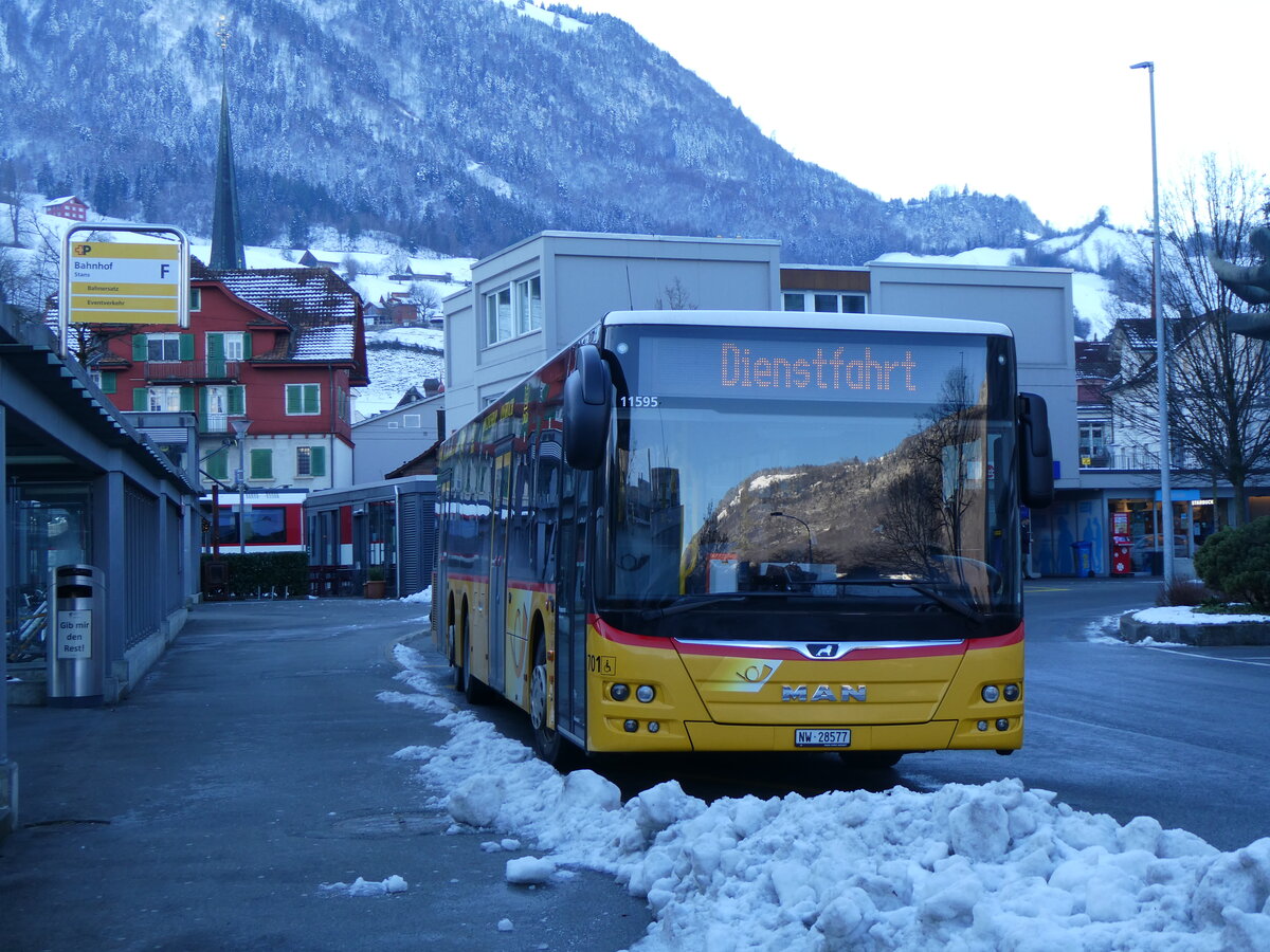 (270'220) - PostAuto Zentralschweiz - Nr. 701/NW 28'577/PID 11'595 - MAN (ex Nr. 71) am 25. Dezember 2024 beim Bahnhof Stans