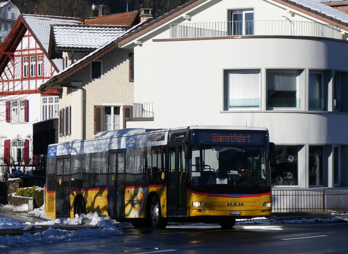 (270'232) - PostAuto Zentralschweiz - Nr. 502/OW 10'002/PID 10'266 - MAN /ex Nr. 5; ex Dillier, Sarnen Nr. 5) am 25. Dezember 2024 beim Bahnhof Sarnen