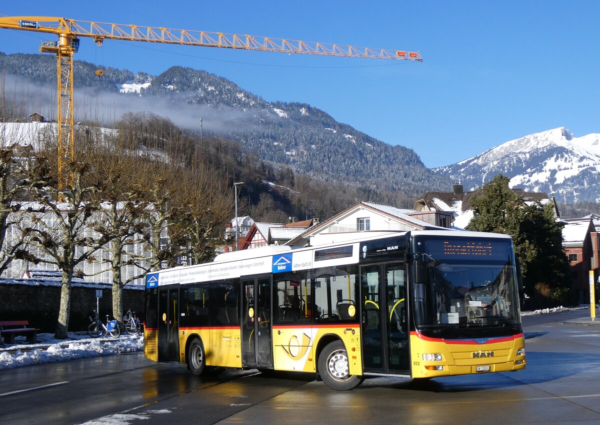 (270'233) - PostAuto Zentralschweiz - Nr. 502/OW 10'002/PID 10'266 - MAN (ex Nr. 5; ex Dillier, Sarnen Nr. 5) am 25. Dezember 2024 beim Bahnhof Sarnen