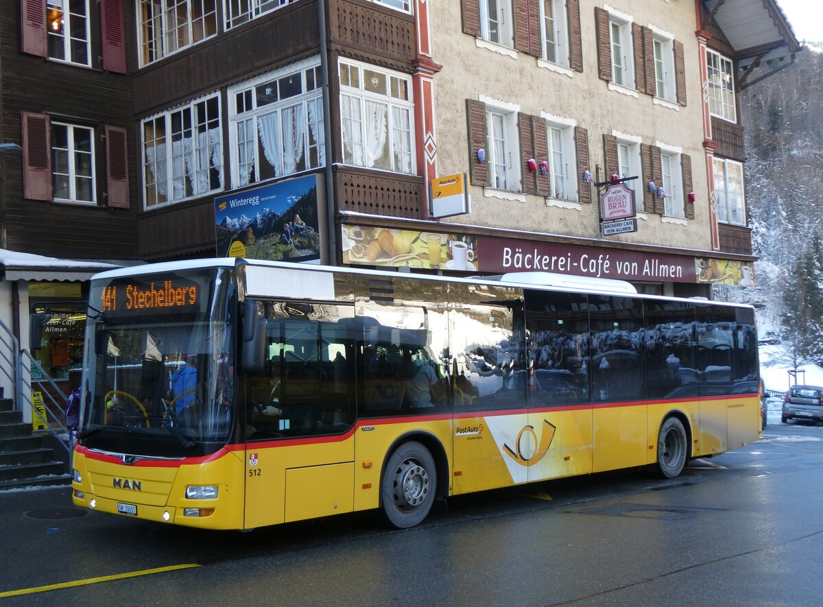 (270'441) - PostAuto Zentralschweiz - Nr. 512/OW 10'601/PID 10'591 - MAN (ex Nr. 1; ex Dillier, Sarnen Nr. 1) am 30. Dezember 2024 beim Bahnhof Lauterbrunnen