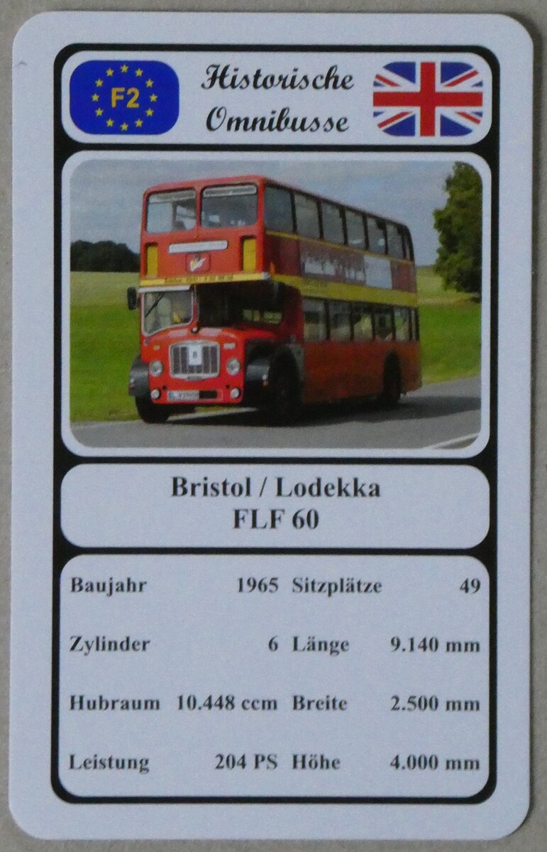 (270'457) - Quartett-Spielkarte mit Bristol / Lodekka FLF 60 von 1965 am 31. Dezember 2024 in Thun