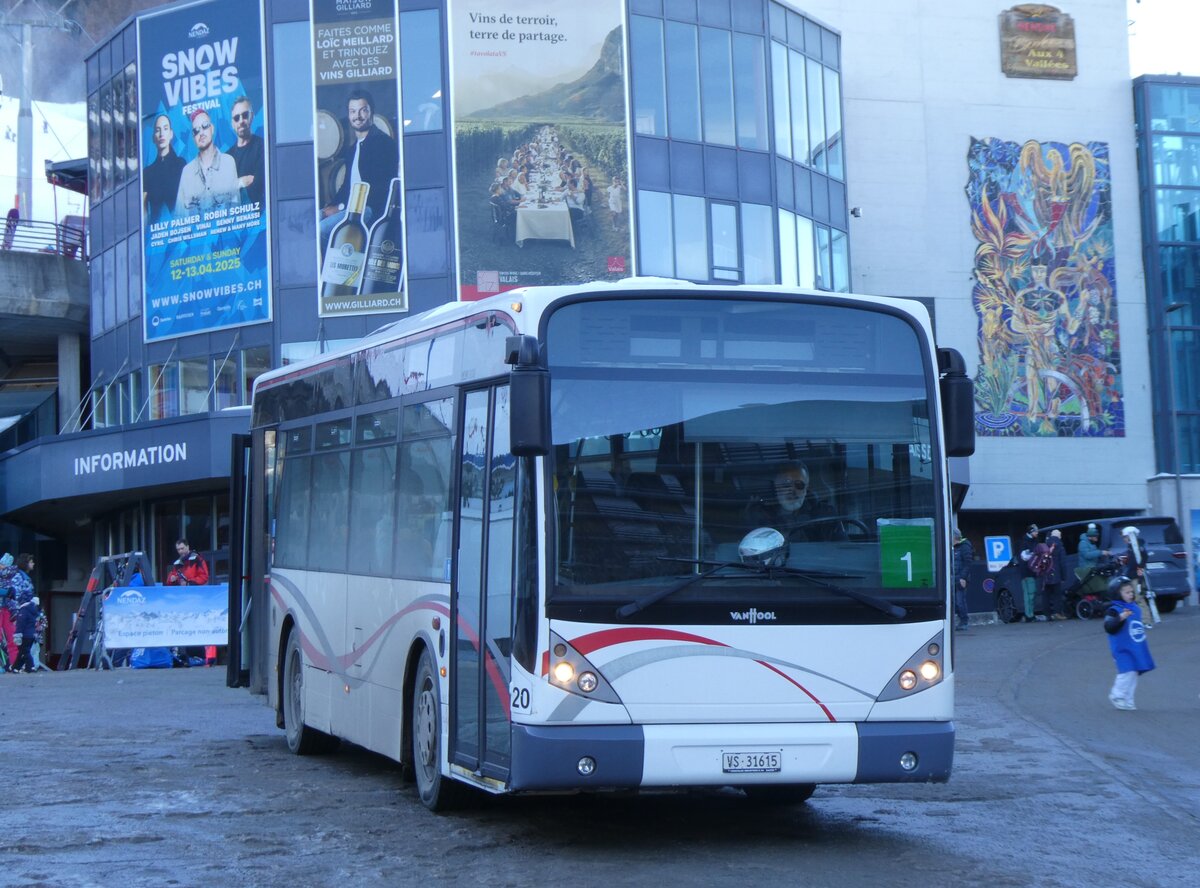 (270'504) - Lathion, Sion - Nr. 20/VS 31'615 - Van Hool (ex CAM Monaco/MC) am 1. Januar 2025 in Haute-Nendaz, Tlcabine