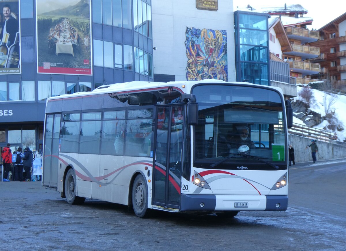 (270'505) - Lathion, Sion - Nr. 20/VS 31'615 - Van Hool (ex CAM Monaco/MC) am 1. Januar 2025 in Haute-Nendaz, Tlcabine