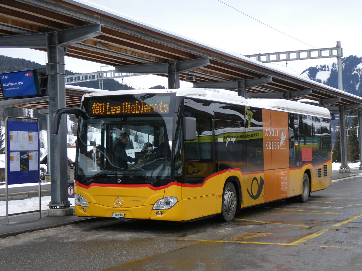 (270'687) - PostAuto Bern - BE 707'944/PID 12'071 - Mercedes (ex Kbli, Gstaad) am 6. Januar 2025 beim Bahnhof Gstaad