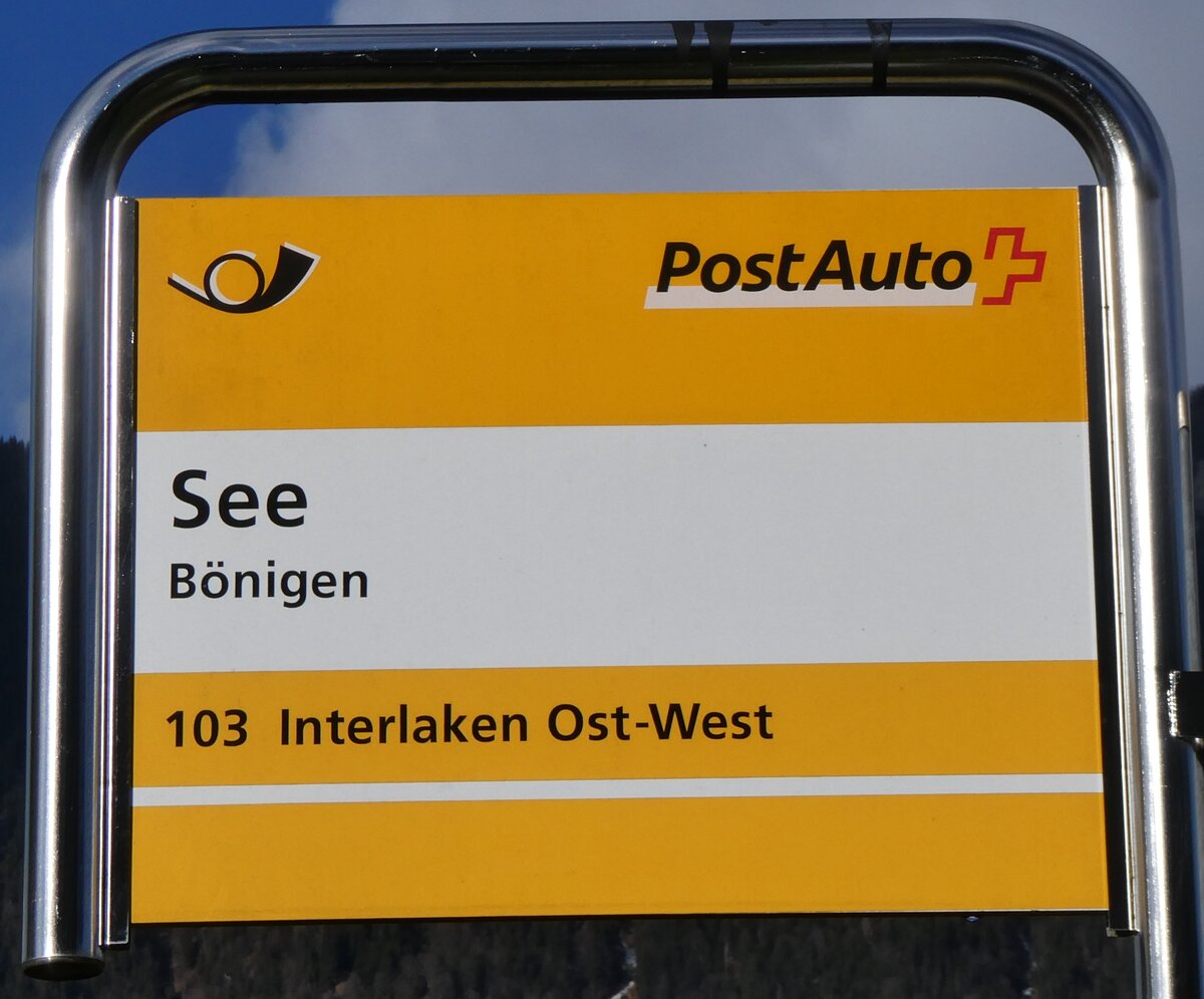 (270'735) - PostAuto-Haltestellenschild - Bnigen, See - am 7. Januar 2025