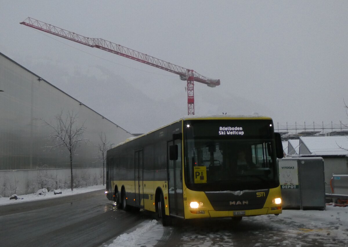 (270'842) - STI Thun - Nr. 188/BE 804'188 - MAN am 11. Januar 2025 beim Bahnhof Frutigen