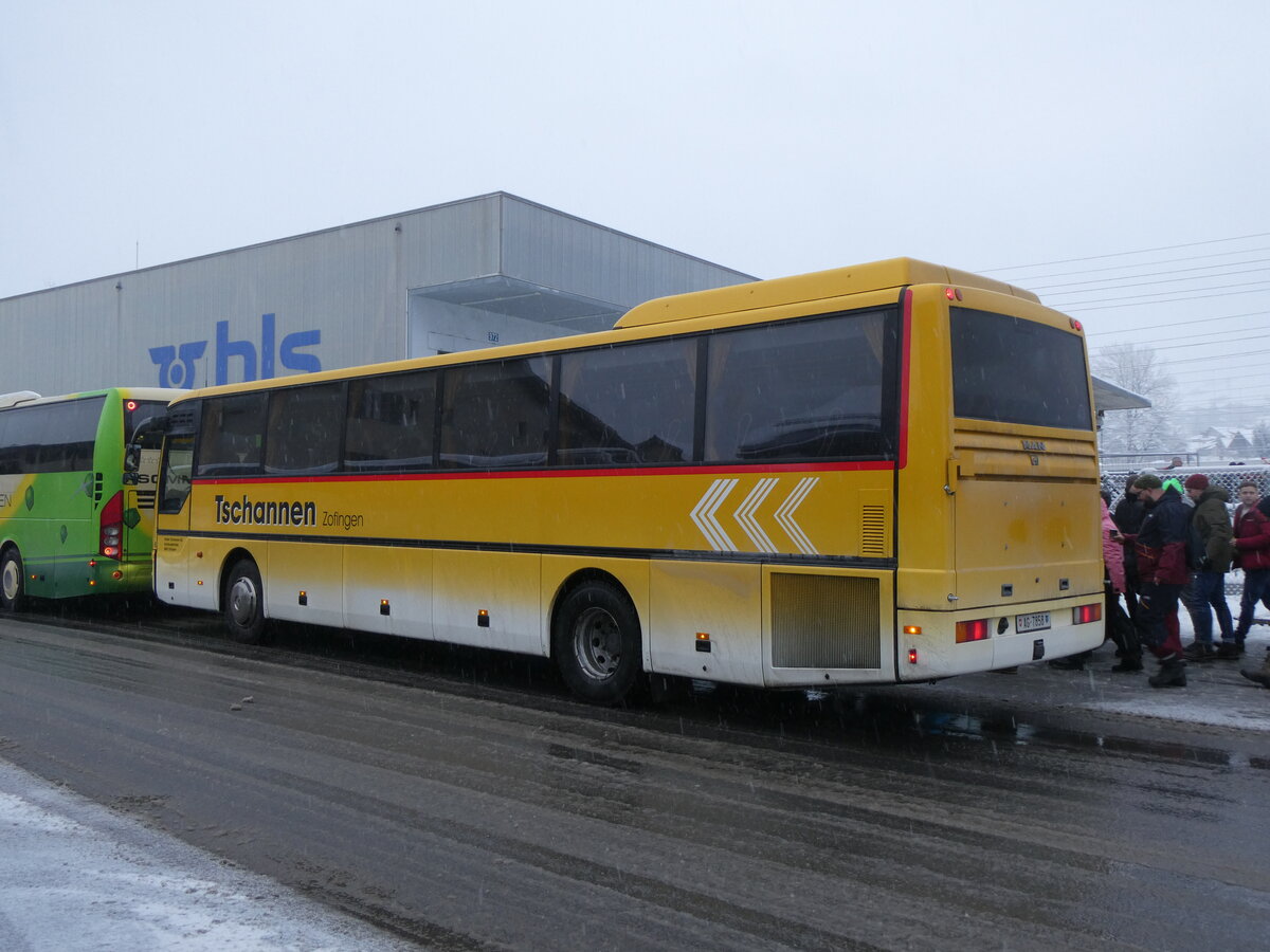 (270'863) - Tschannen, Zofingen - Nr. 6/AG 7858 - MAN (ex STI Thun Nr. 39) am 11. Januar 2025 beim Bahnhof Frutigen