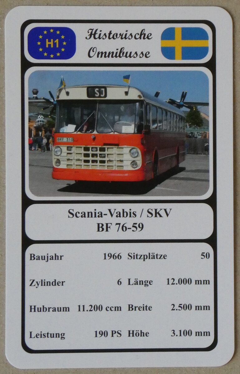 (271'112) - Quartett-Spielkarte mit Scania-Vabis / SKV BF 76-59 von 1966 am 12. Januar 2025 in Thun