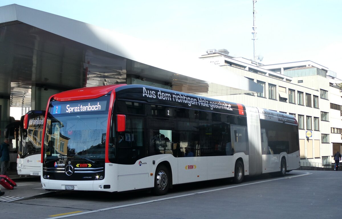 (282'272) - RVBW Wettingen - Nr. 103/AG 543'795 - eMercedes am 11. November 2025 beim Bahnhof Baden