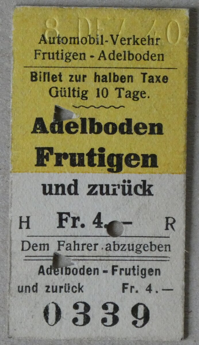 (282'673) - AFA-Einzelbillet vom 8. Dezember 1940 am 30. November 2025 in Thun