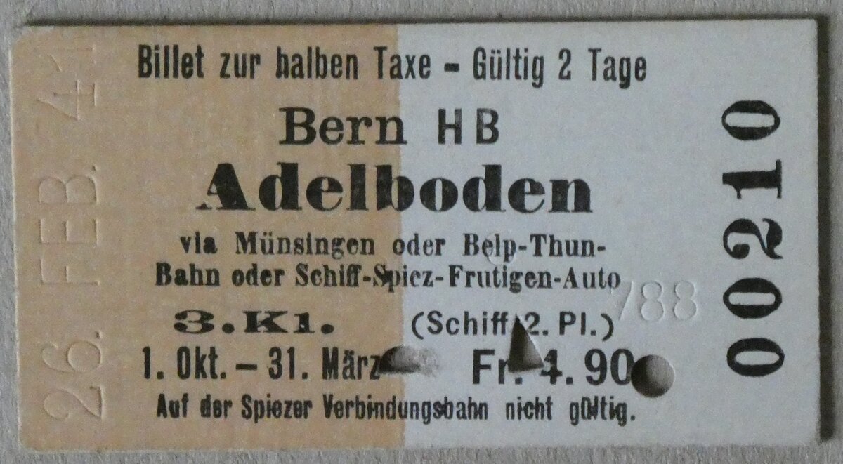 (283'190) - AFA-Einzelbillet vom 26. Februar 1941 am 14. Dezember 2025 in Thun
