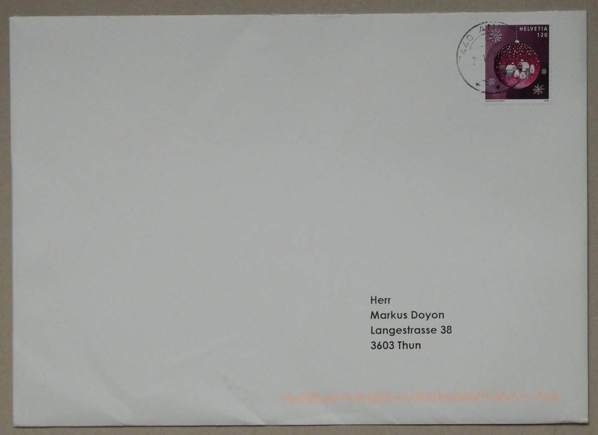 (283'528) - Posta Classica-Briefumschlag vom 21. Dezember 2025 am 27. Dezember 2025 in Thun (Vorderseite)