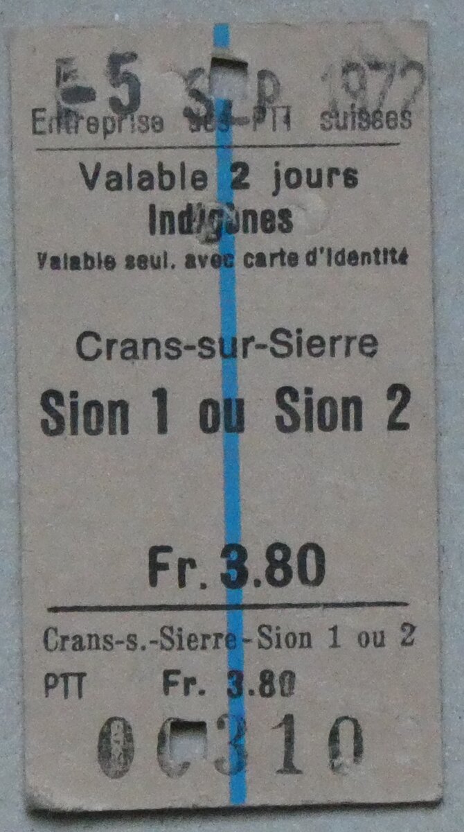 (283'704) - PTT-Einzelbillet vom 5. September 1972 am 4. Januar 2026 in Thun
