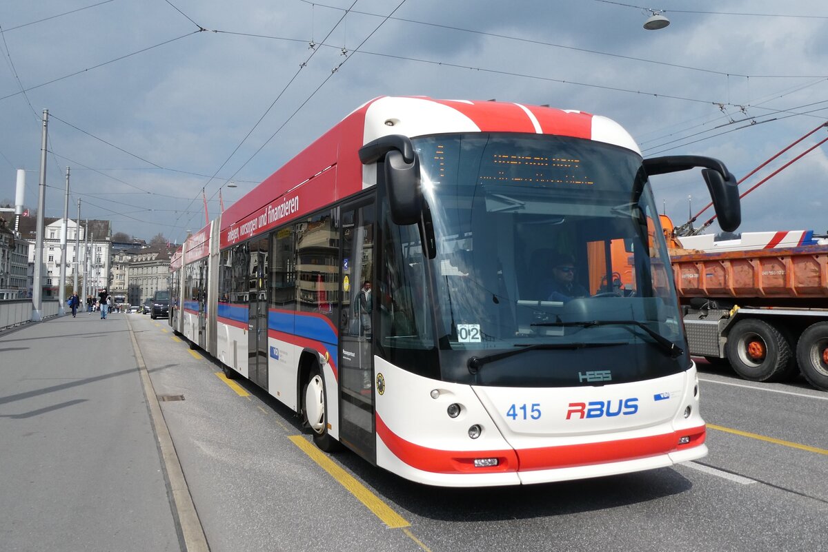 (285'709) - VBL Luzern - Nr. 415 - Hess/Hess Doppelgelenktrolleybus am 23. M�rz 2026 in Luzern, Seebr�cke