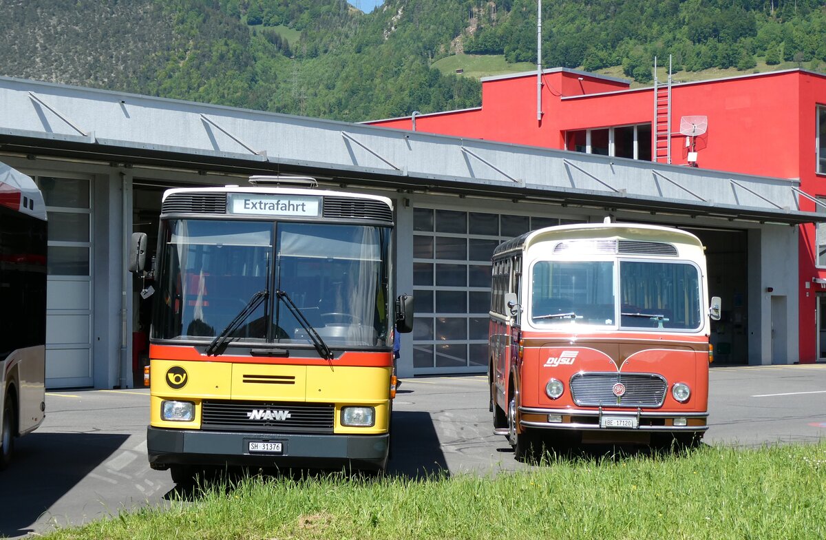 (286'891) - Ruklic, Schaffhausen - SH 31'376 - NAW/Hess (ex AVG Meiringen Nr. 68/PID 964; ex P 24'454) + Dysli, Bern - Nr. 18/BE 17'120 - FBW/FHS (ex P 23'211; ex P 21'011) am 9. Mai 2026 in Ibach, Garage AAGS