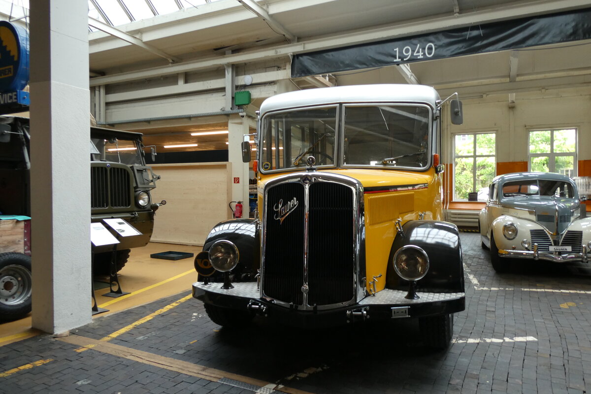 (287'450) - Oldtimer Club Saurer, Arbon - Saurer/Hess (ex Cars Alpin Neff, Arbon Nr. 20; ex P 24'533; ex P 1377) am 30. Mai 2'26 in Arbon, Saurermuseum