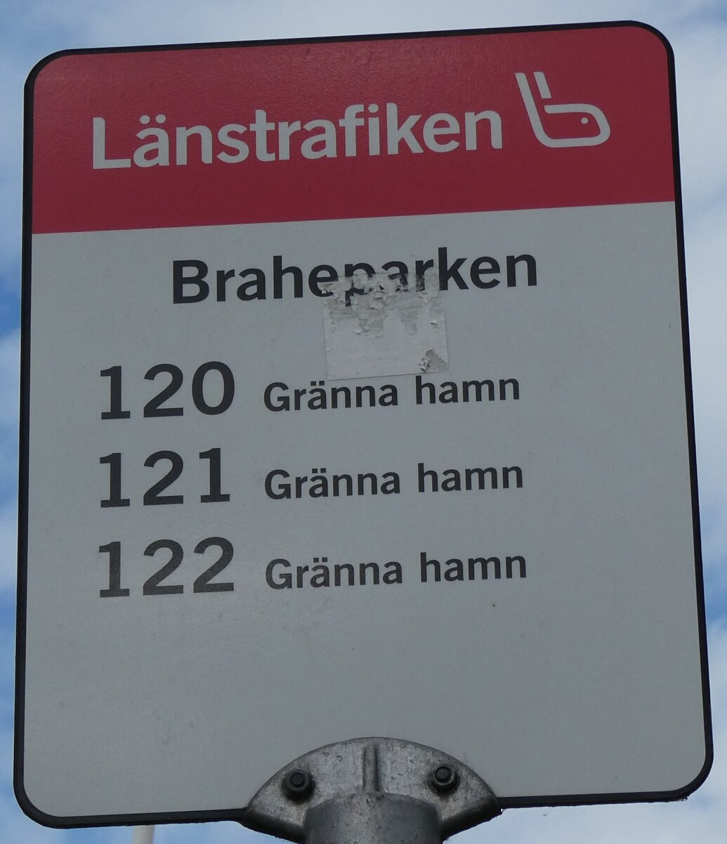 (287'805) - ��nstrafiken-Haltestellenschild - Gr�nna. Braheparken - am 8. Juni 2026