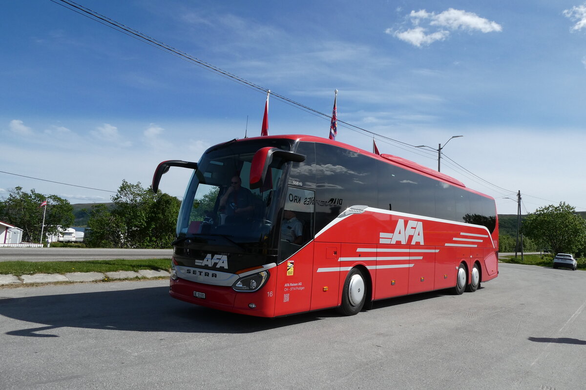 (288'120) - Aus der Schweiz: AFA Adelboden - Nr. 16/BE 21'181 - Setra am 12. Juni 2026 in Olderfjord, Busstation