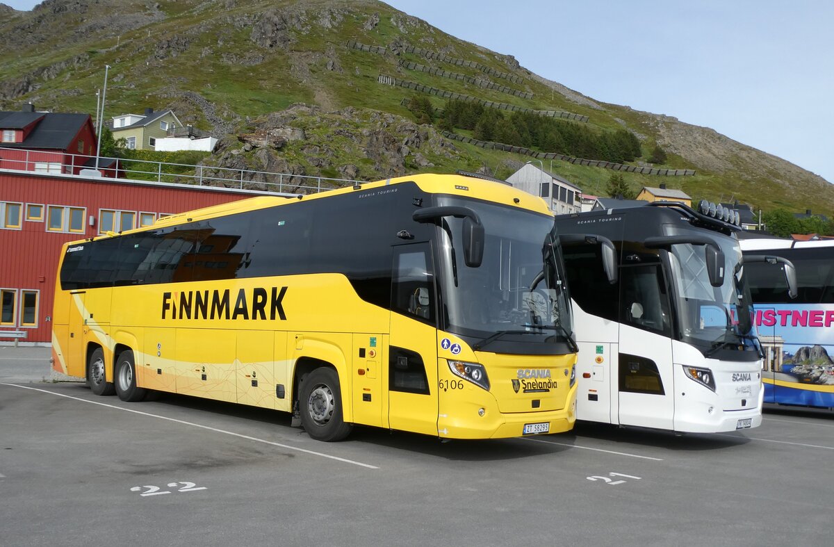 (288'165) - Snelandia Finnmark - Nr. 6106/ZT 58'295 - Scania/Higer am 12. Juni 2026 in Honningsvag, Hafen