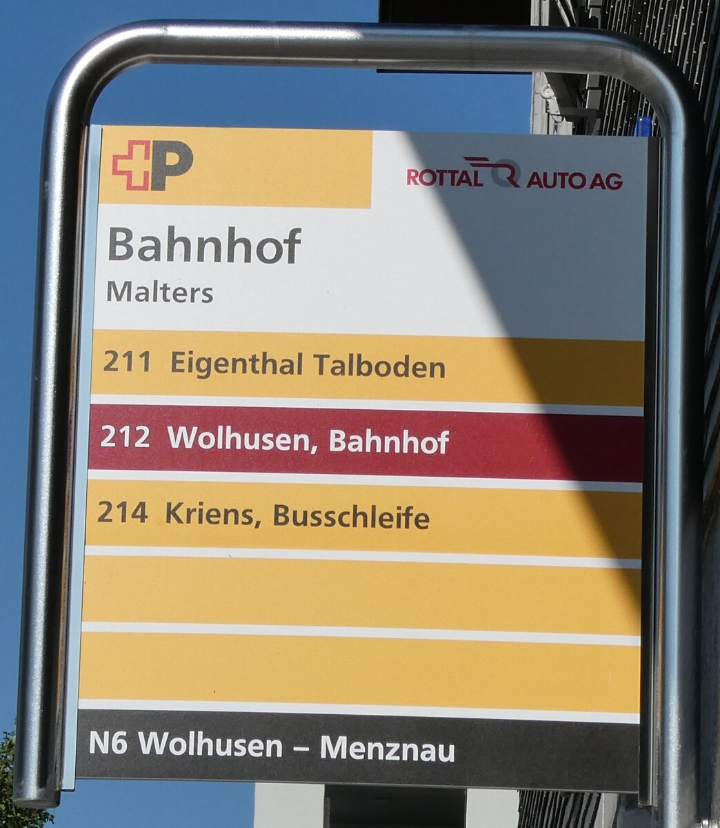 (289'732) - +P/ROTTAL AUTO AG-Haltestellenschild - Malters, Bahnhof - am 21. Juli 2026 