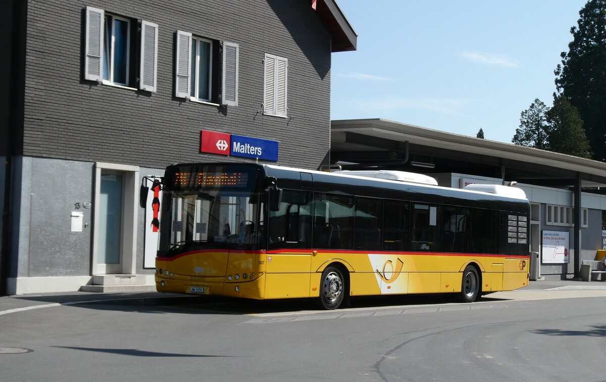 (289'739) - PostAuto Zentralschweiz - Nr. 507/NW 5258/PID 10'254 - Solaris (ex Nr. 57; ex Nr. 18; ex Thepra, Stans Nr. 18) am 21. Juli 2026 beim Bahnhof Malters (Einsatz Zurkirchen)
