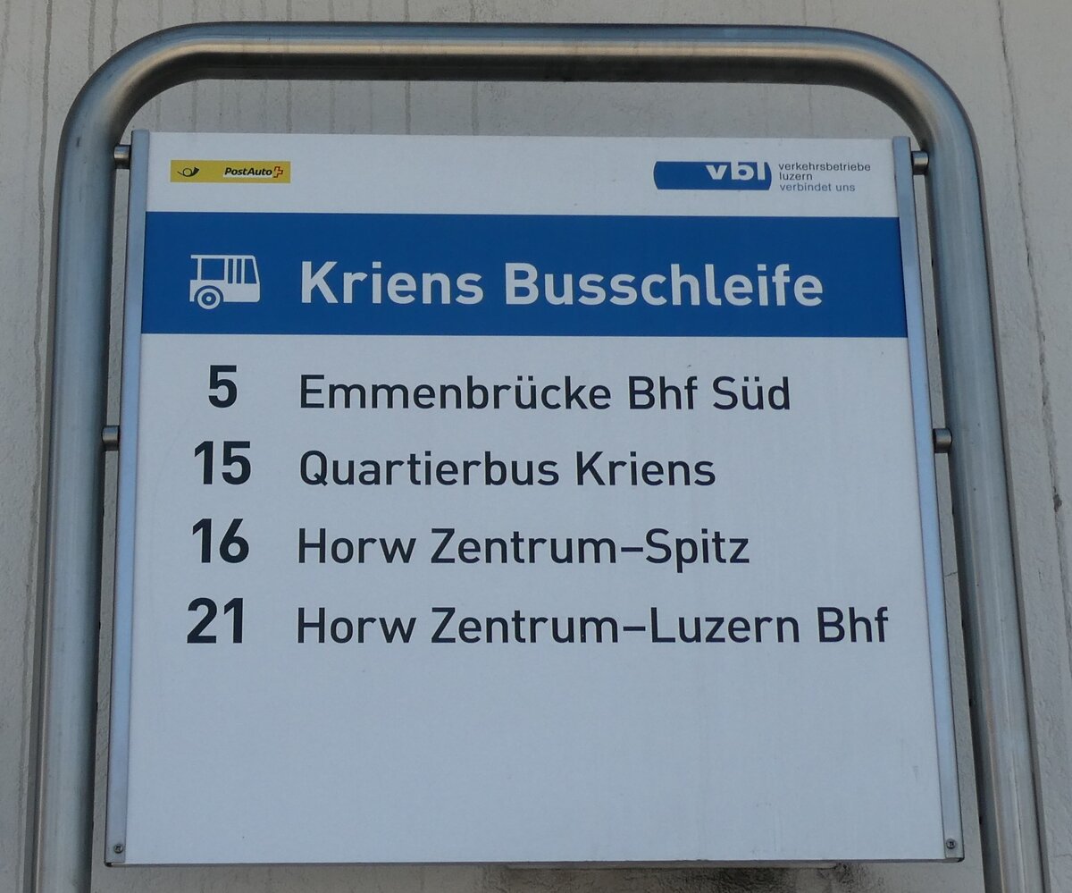 (289'747) - vbl/PostAuto-Haltestellenschild - Kriens, Busschleife - am 21. Juli 2026