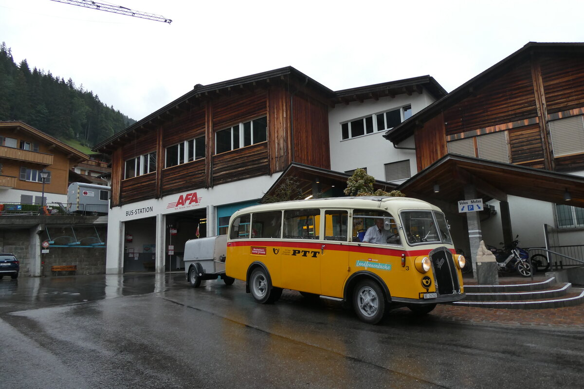 (289'875) - Schmid, Th�rishaus - Nr. 3/BE 26'760 - Saurer/Gangloff (ex Geiger, Adelboden Nr. 3) am 26. Juli 2026 in Adelboden, Busstation
