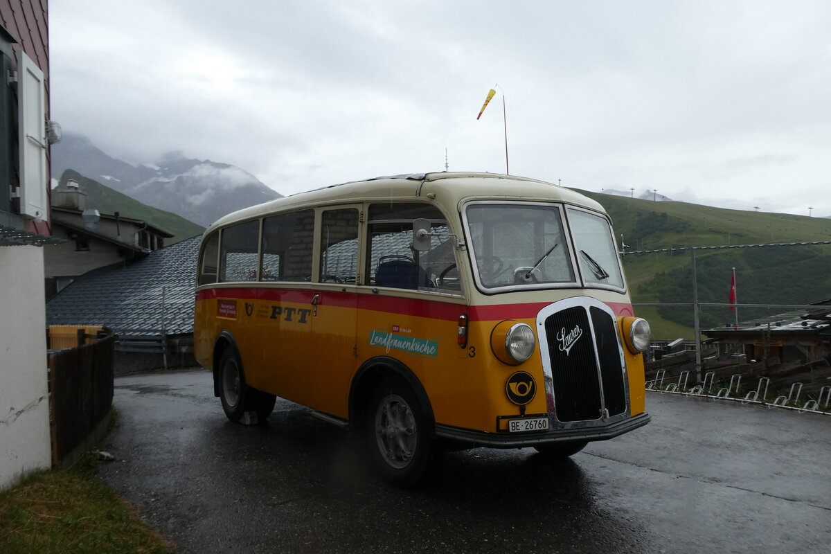(289'896) - Schmid, Th�rishaus - Nr. 3/BE 26'760 - Saurer/Gangloff (ex Geiger, Adelboden Nr. 3) am 26. Juli 2026 in Hahnenmoospass, Berghotel