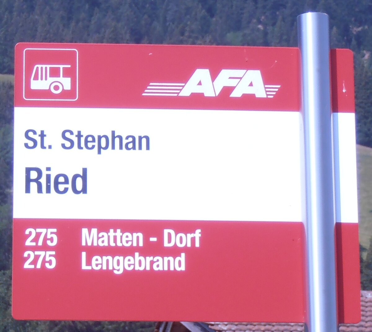 (289'994) - AFA-Haltestellenschild - St. Stephan, Ried - am 30. Juli 2026