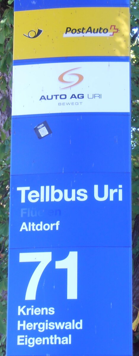 (290'162) - PostAuto/AUTO AG URI-Haltestellenschild - Luzern, Bahnhof - am 8. August 2026