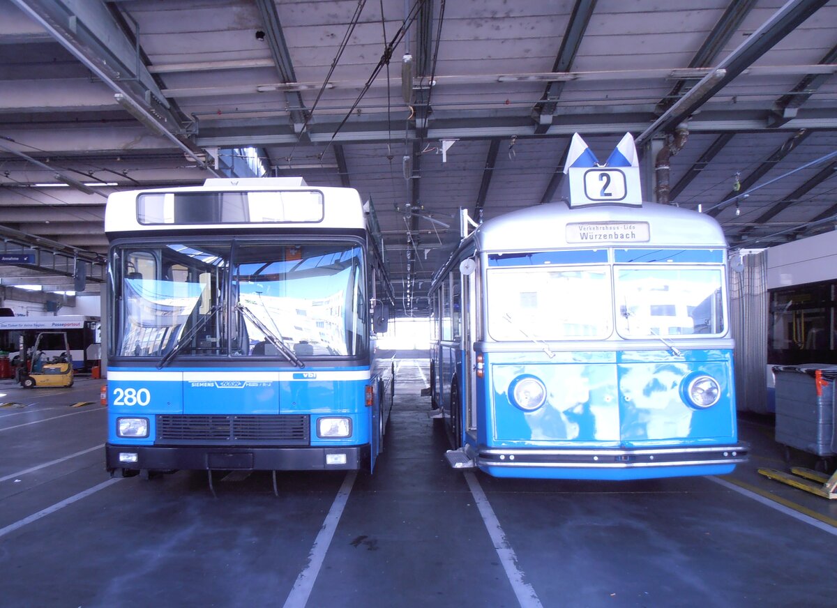 (290'165) - VBL Luzern (vbl-historic) - Nr. 280 - NAW/R&J-Hess Trolleybus + Nr. 25 - FBW/FFA Trolleybus am 8. August 2026 in Luzern, Depot