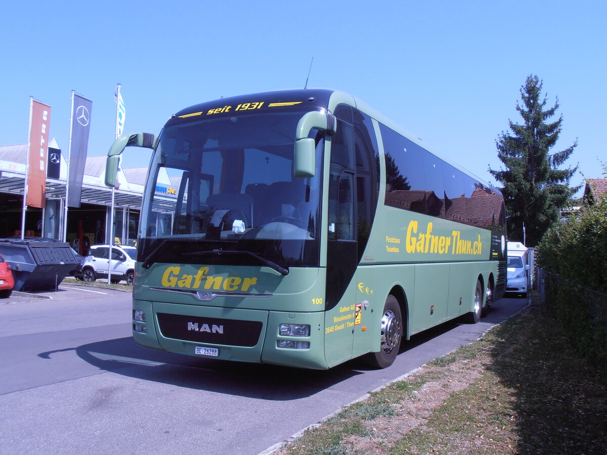 (290'231) - Gafner, Gwatt - Nr. 100/BE 26'288 - MAN (ex PostAuto Bern PID 10'654) am 12. August 2026 in Thun, Garage STI