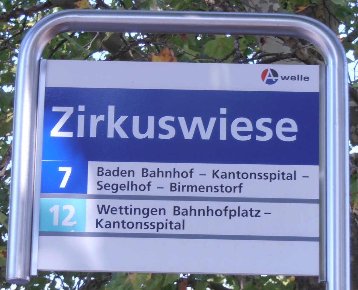 (290'243) - A-welle-Haltestellenschild - Wettingen, Zirkuswiese - am 15. August 2026