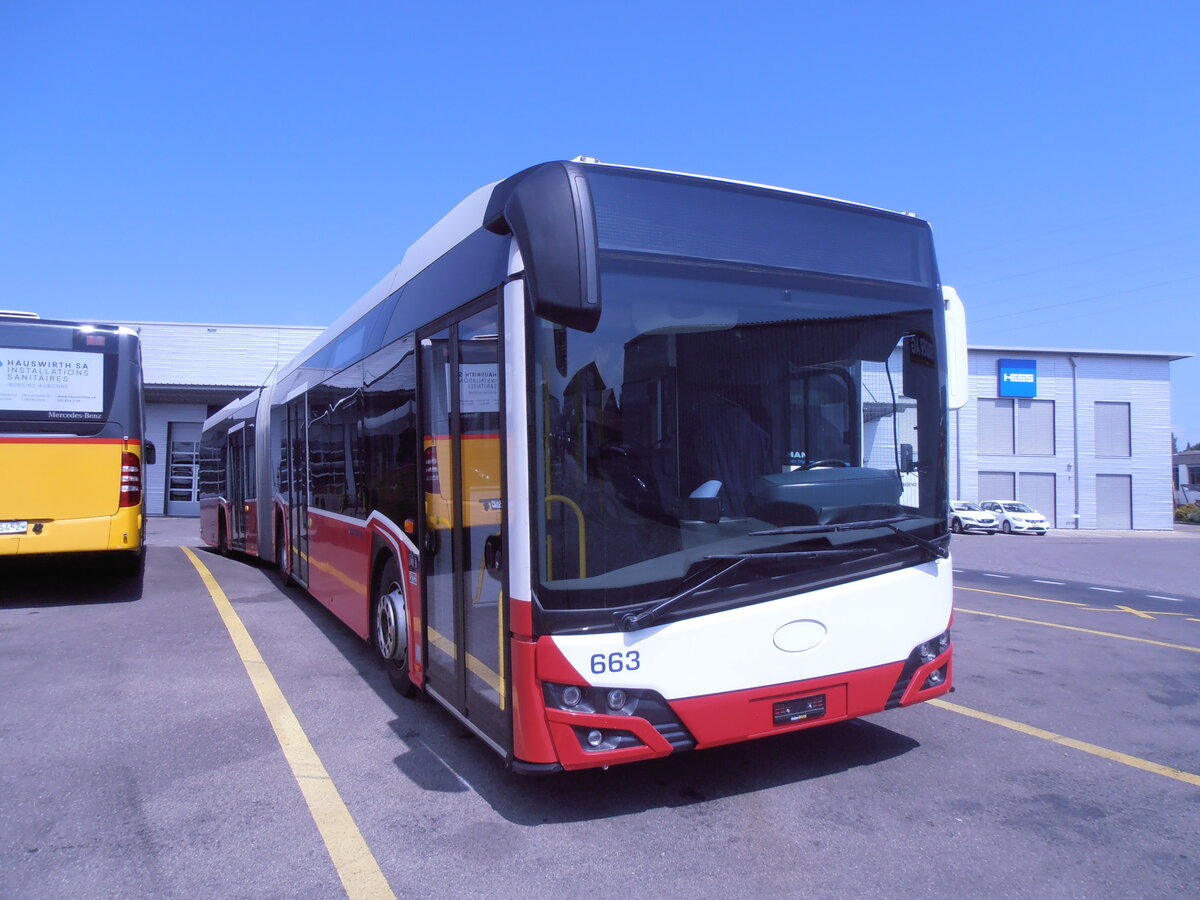 (290'349) - Intertours, Domdidier - Nr. 663 - Solaris (ex PostBus/A BD 15'713) am 15. August 2026 in Kerzers, Interbus