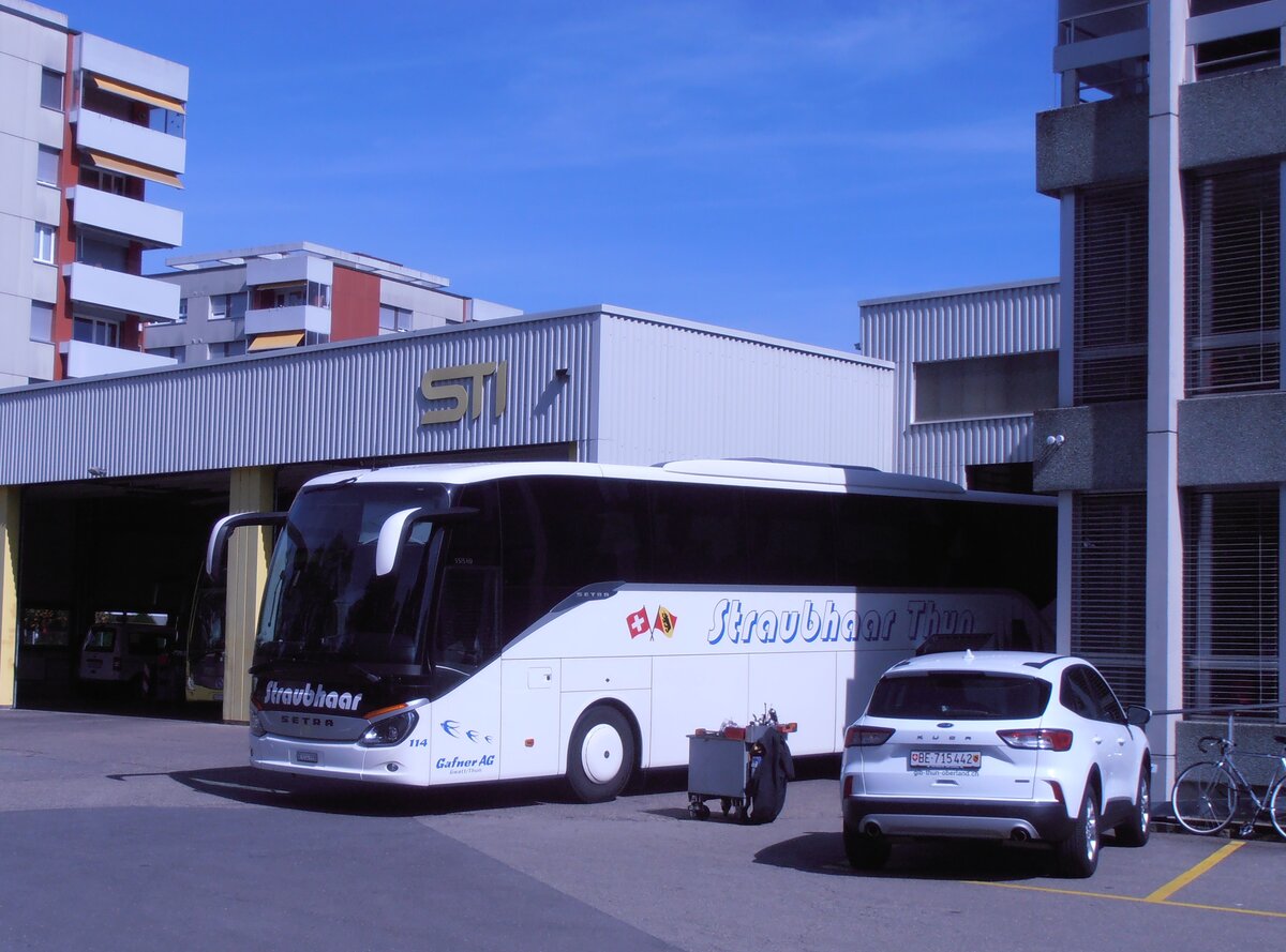 (290'439) - Straubhaar, Thun - Nr. 114/BE 114'228 - Setra (ex Nr. 6) am 26. August 2026 in Thun, Garage STI (Teilaufnahme)