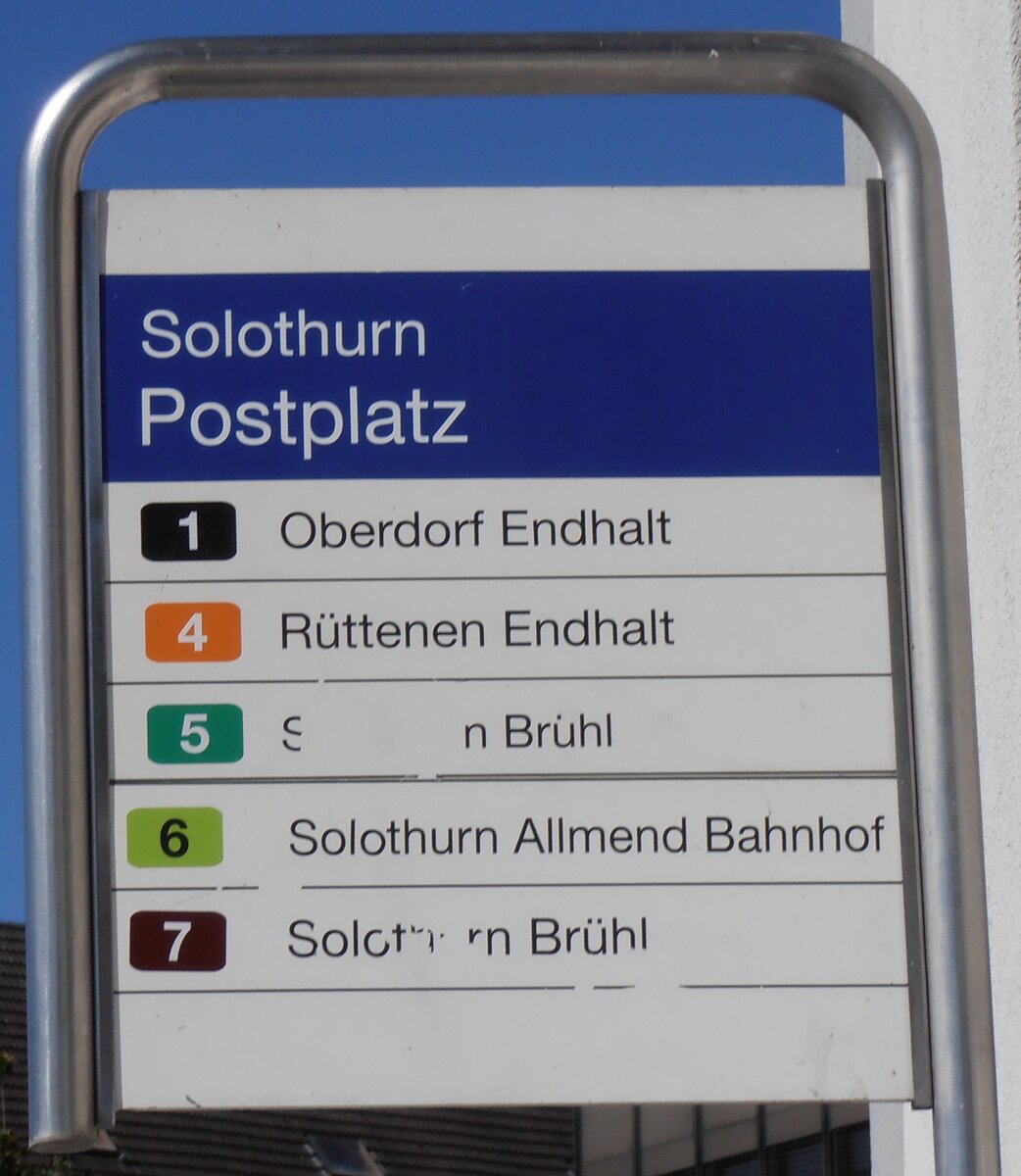 (290'592) - BSU-Haltestellenschild  - Solothurn, Postplatz - am 1. September 2026