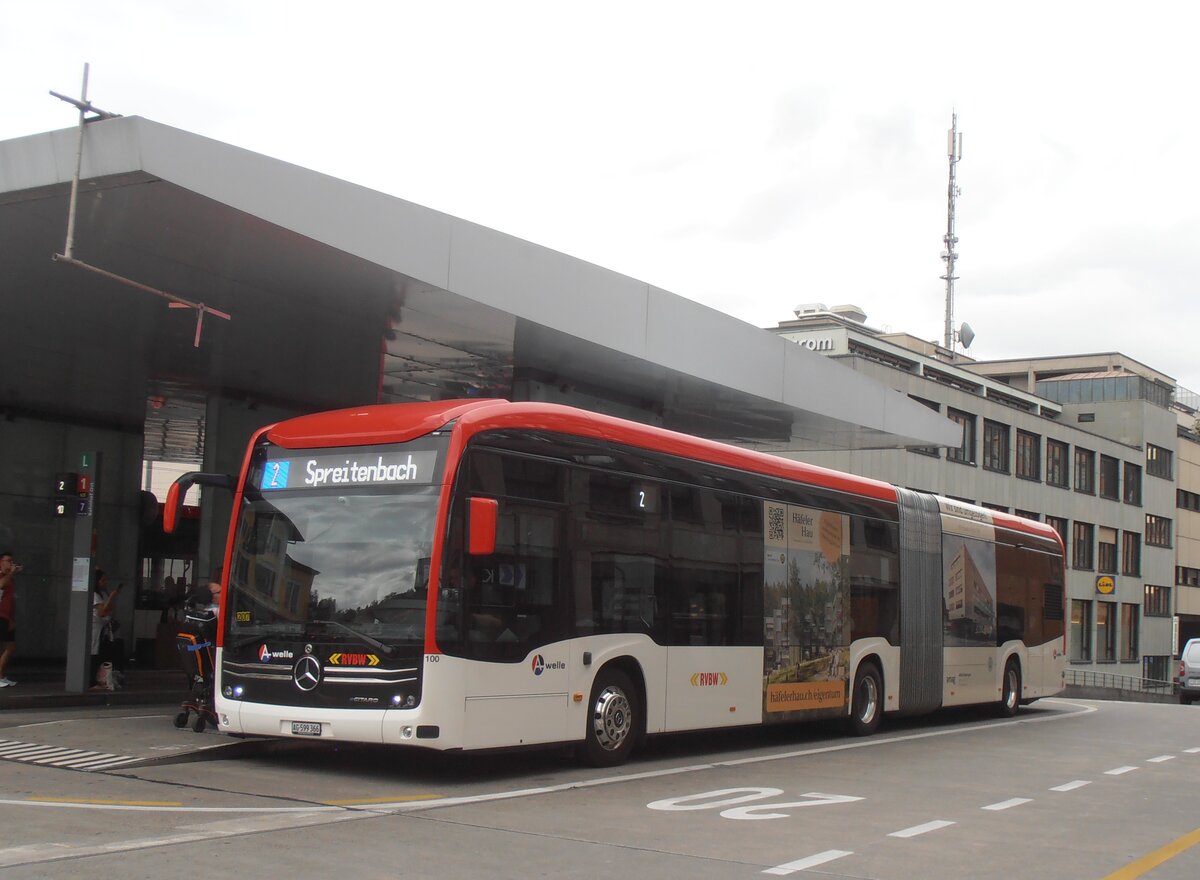 (290'681) - RVBW Wettingen - Nr. 100/AG 599'366 - eMercedes am 5. September 2026 beim Bahnhof Baden