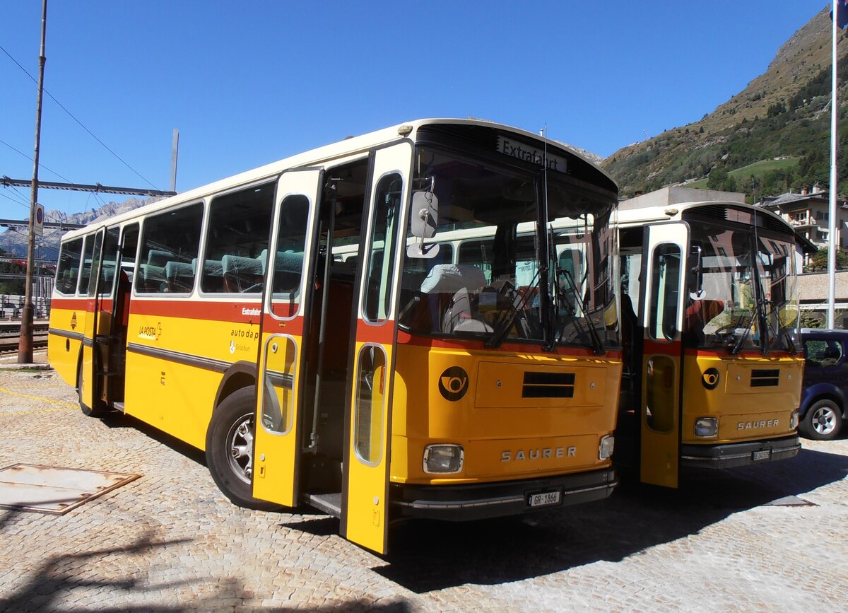(290'731) - Gaudenz, Andeer - GR 1866 - Saurer/R&J (ex Mark, Andeer PID 2824; ex PostAuto Graub�nden; ex P 24'450) am 6. September 2026 beim Bahnhof Airolo