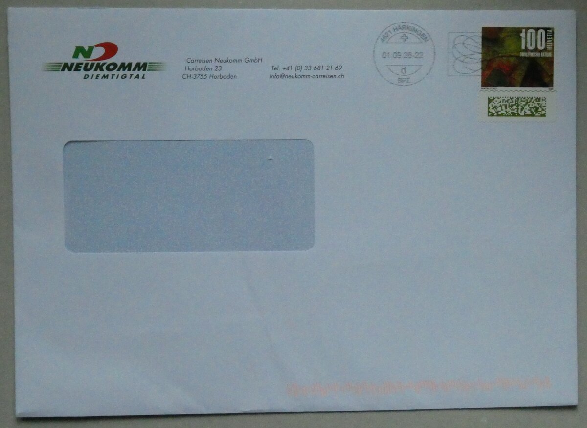 (290'978) - Neukomm-Briefumschlag vom 1. September 2026 am 20. September 2026 in Thun