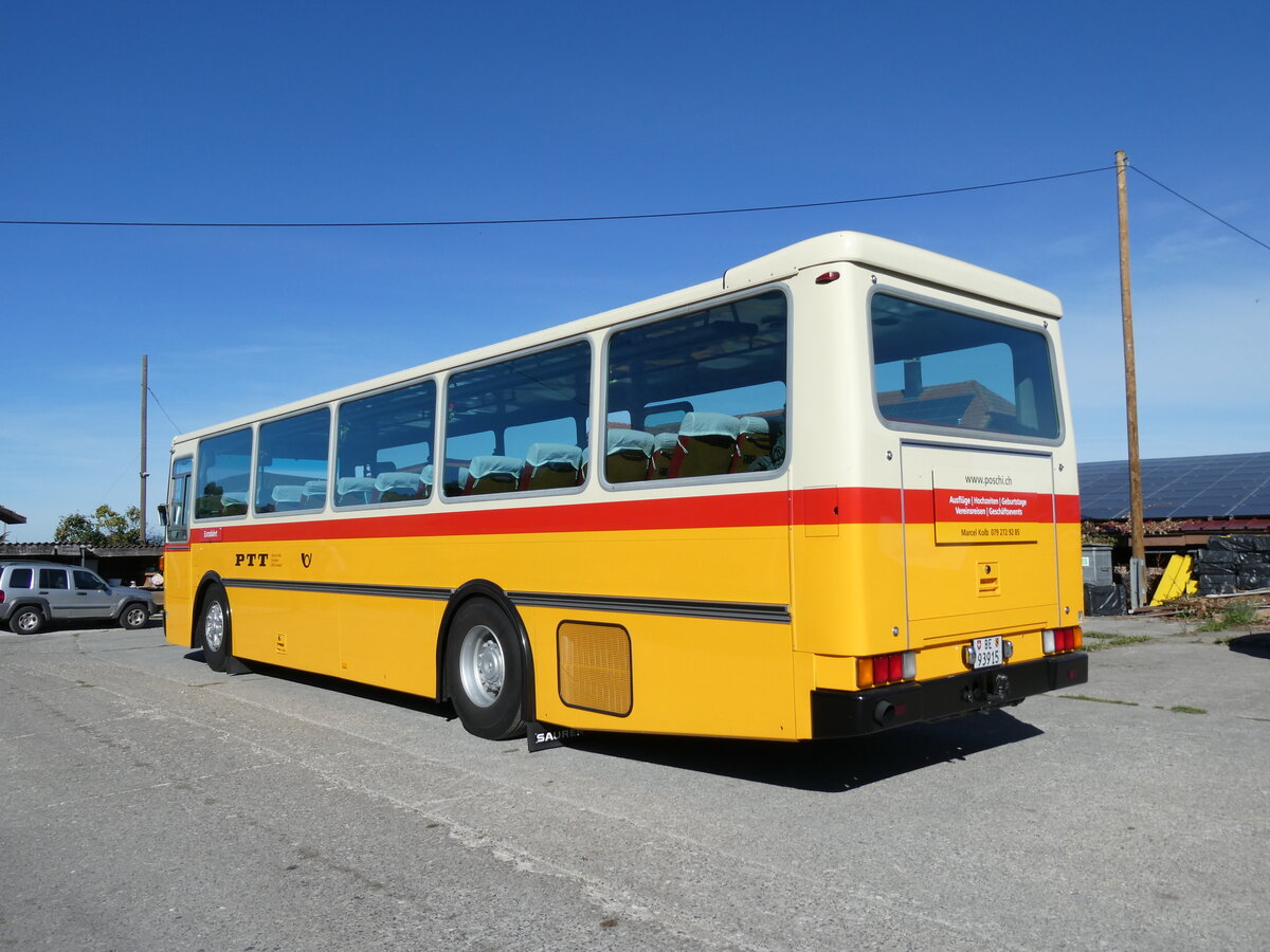 (290'982) - Kolb, Grasswil - Nr. 3/BE 93'915 - Saurer/R&J (ex Schmocker, Stechelberg Nr. 3/PID 2409; ex Schmocker, Stechelberg Nr. 1; ex Gertsch, Stechelberg Nr. 1) am 20. September 2026 in Vuisternens-en-Ogoz, La Ferme du Biolley