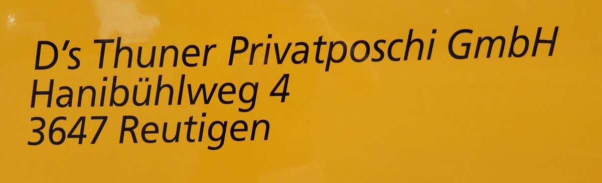 (291'199) - Beschriftung - D's Thuner Privatposchi GmbH Hanib�hlweg 4 3647 Reutigen - am 27. September 2026 auf der Engstlenalp