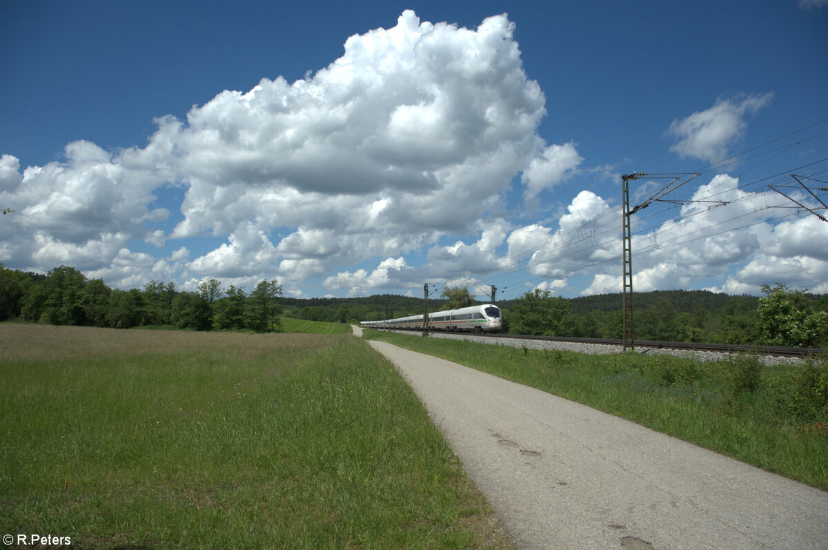 411 080-5  Darmstadt  als ICE 91 Hamburg - Wien  Donauwalzer  bei Pölling. 20.05.24
