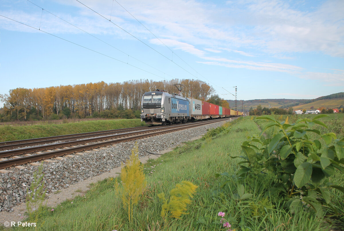 6193 147-6 zieht vor Retzbach-Zellingen ein Containerzug nach Süden. 21.10.24